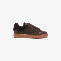 See By Chloé | Essie Shearling Trimmed Leather Sneakers - Moro