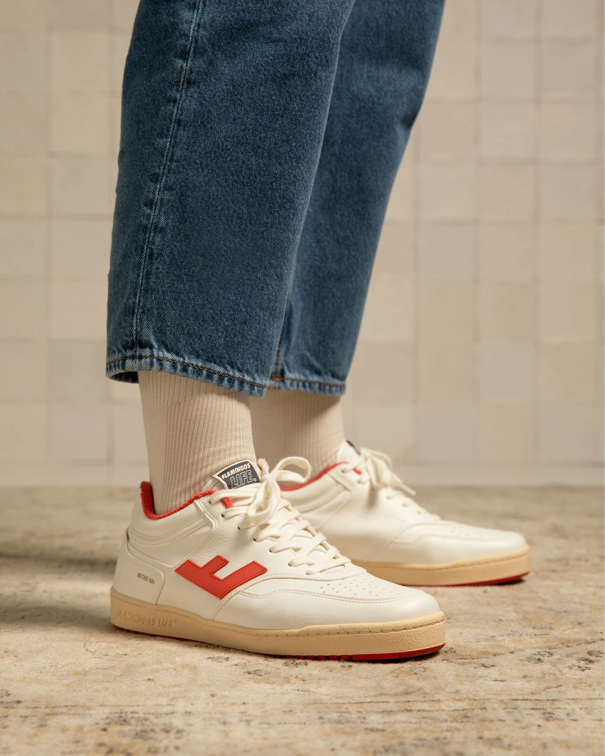 Flamingos Life | Retro 90s Sneaker - Vanilla / Tomato - Image 2