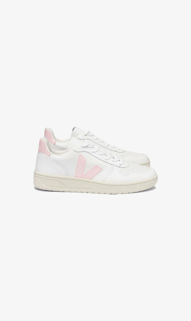 Veja | V-10 Leather Sneakers - White / Petal