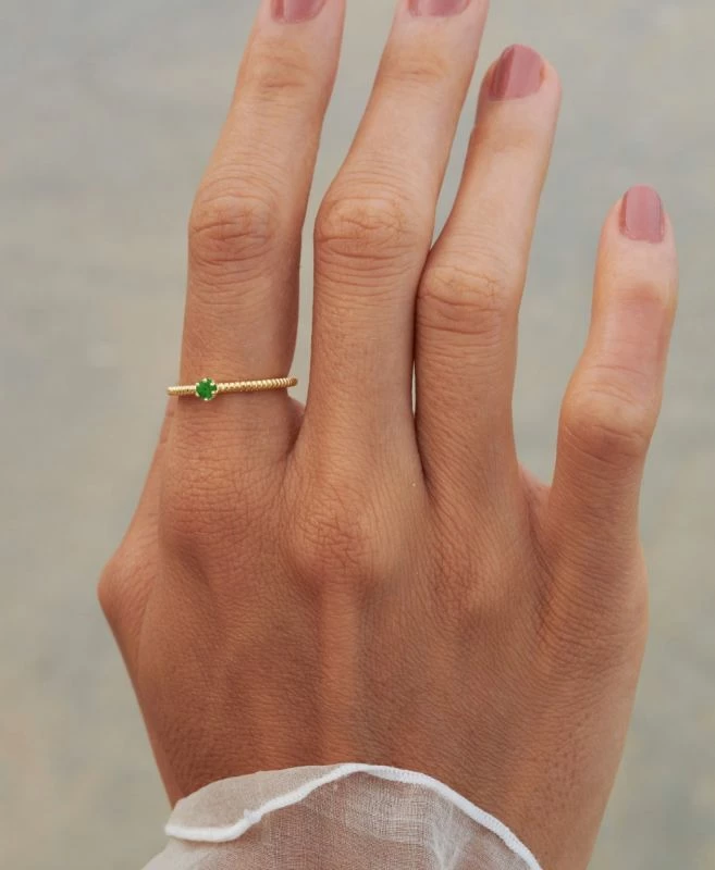 Zoe & Morgan | Anchored Stacker Ring - 22K Gold Plated / Chrome Diopside - Image 3