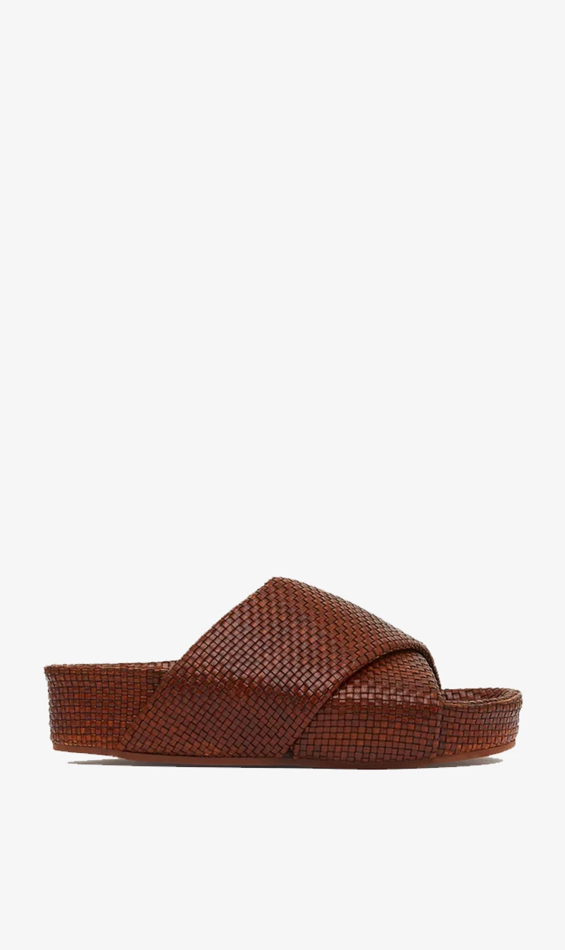 ST AGNI St. Agni | Woven Flatform Slide - Antique Tan